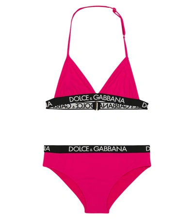 Shop Dolce & Gabbana Logo Triangle Bikini In Pink