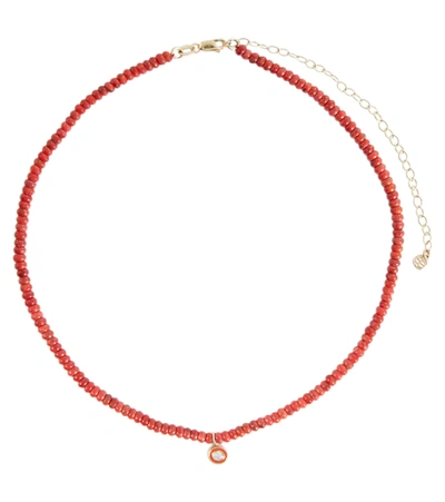 Shop Sydney Evan Bamboo Coral And 14kt Gold Charm Necklace In Orange