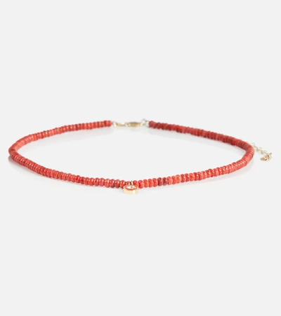 Shop Sydney Evan Bamboo Coral And 14kt Gold Charm Necklace In Orange