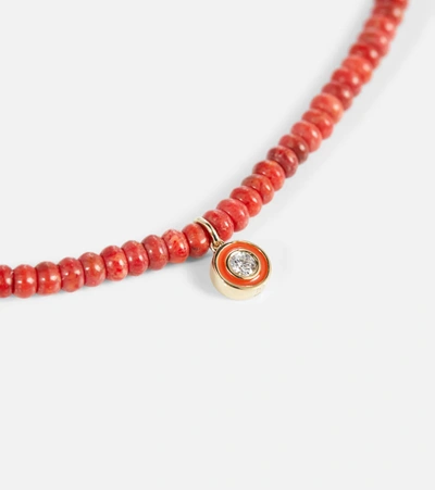 Sydney Evan 14kt Yellow Gold Beaded Bracelet In Orange