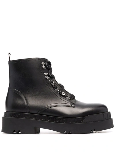 Shop Liu •jo Calf Leather Lace-up Boots In Schwarz