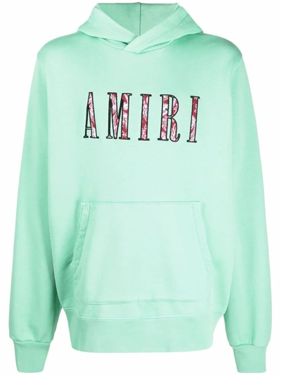 Shop Amiri Logo-embroidered Hoodie In Grün