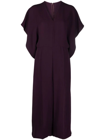 Shop Valentino V-neck Silk Jumpsuit In Violett