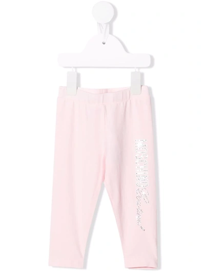 Shop Moschino Glitter Logo Leggings In Pink