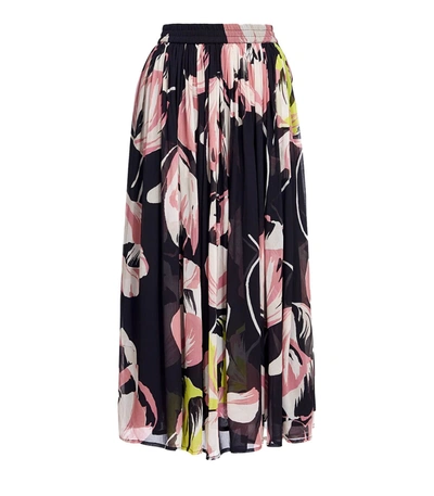 Shop Essentiel Antwerp Arden Black Floral-print Midi Skirt