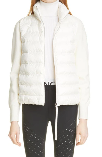 Shop Moncler Quilted 750 Fill Power Down & Wool Short Cardigan In White