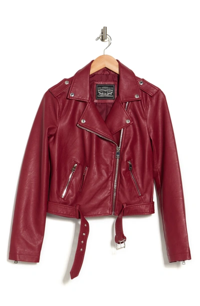 Levi's Water Repellent Faux Leather Fashion Belted Moto Jacket In Deep Red