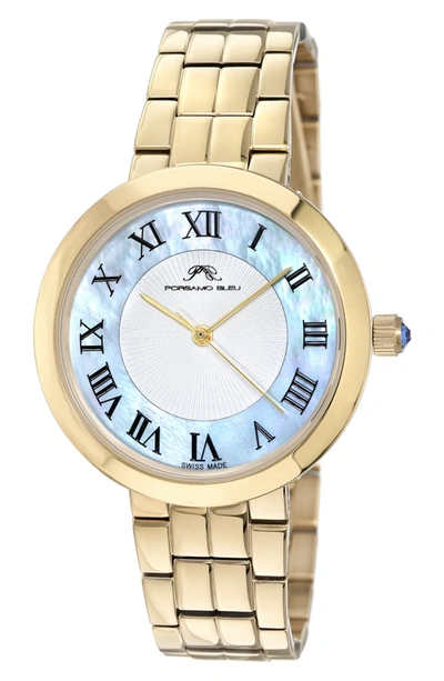 Shop Porsamo Bleu Helena Mother Of Pearl Bracelet Watch, 36mm In Gold-baby Blue