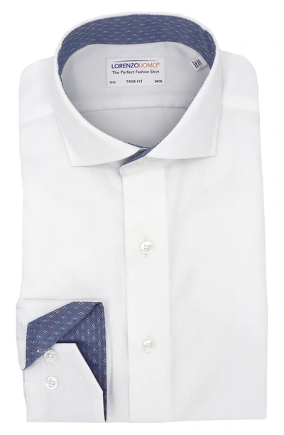 Lorenzo Uomo Solid Textured Trim Fit Dress Shirt In White