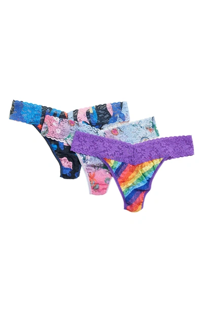Shop Hanky Panky Original Rise Lace Thongs In Bold Huntress/ Rainbo