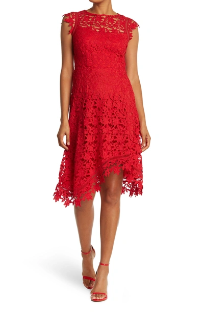 Shop Eliza J Lace Asymmetric Cocktail Dress In Red