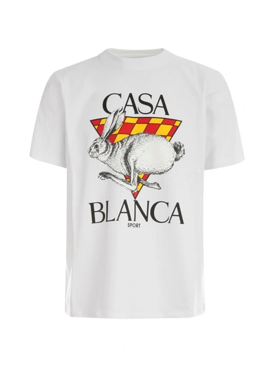 Shop Casablanca Casa Sport Screen Printed T-shirt In White Casa Sport Red