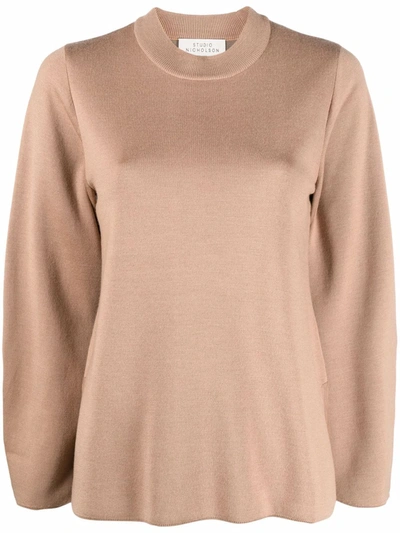 Shop Studio Nicholson Round Neck Jumper In Braun