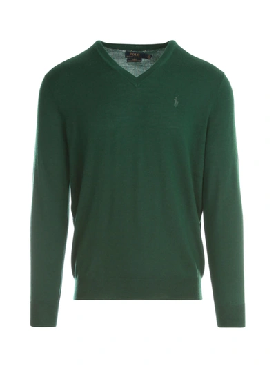Shop Polo Ralph Lauren Merino Wool V Neck L/s Pullover In College Green Heather