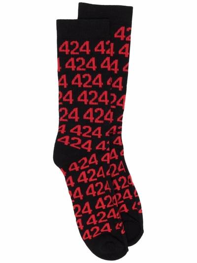 Shop 424 All-over Logo Print Socks In Black