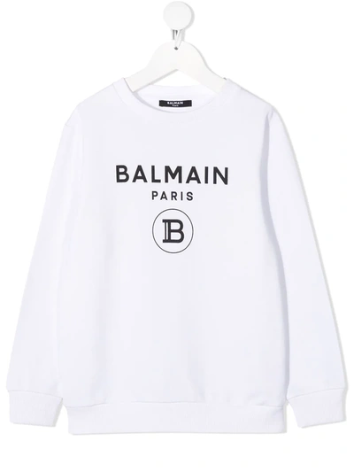 Shop Balmain Logo-print Cotton Sweatshirt In White