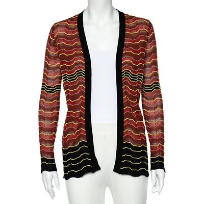 Pre-owned M Missoni Burnt Orange Patterned Knit Open Front Cardigan S