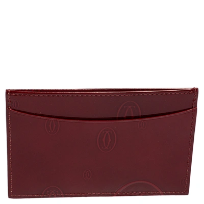Pre-owned Cartier Maroon Patent Leather Happy Birthday Single Card Holder In Burgundy