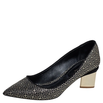 Pre-owned Nicholas Kirkwood Black/gold Diamond Quilt Pattern Suede Pointed Toe Pumps Size 41