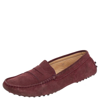 Pre-owned Tod's Burgundy Suede Gommino Slip On Loafers Size 37