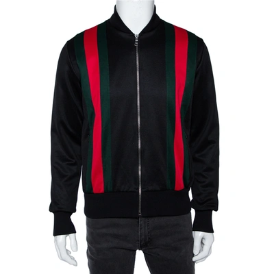 Pre-owned Gucci Black Jersey Web Stripe Detail Technical Bomber Jacket S