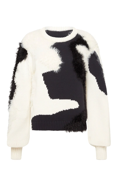 Shop Aje Women's Dominique Wool-silk Jacquard-knit Sweater In Black,white