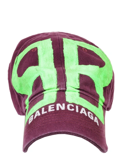 Shop Balenciaga Spray Paint Logo Baseball Cap In Purple