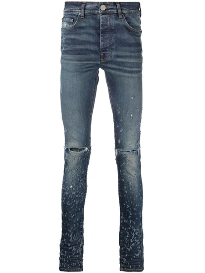 Shop Amiri Shotgun Distressed Skinny Jeans In Blue