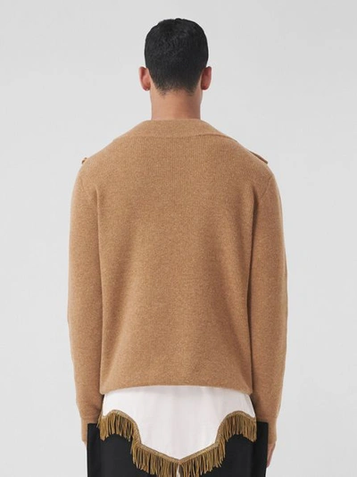 Shop Burberry Technical Wool Double-breasted V-neck Sweater In Biscuit Beige