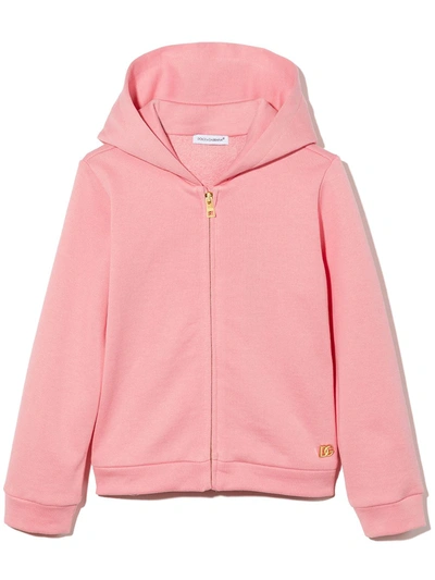 Shop Dolce & Gabbana Logo-plaque Zip-up Hoodie In Pink