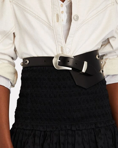 Shop Isabel Marant Asymmetrical Leather Belt In Black