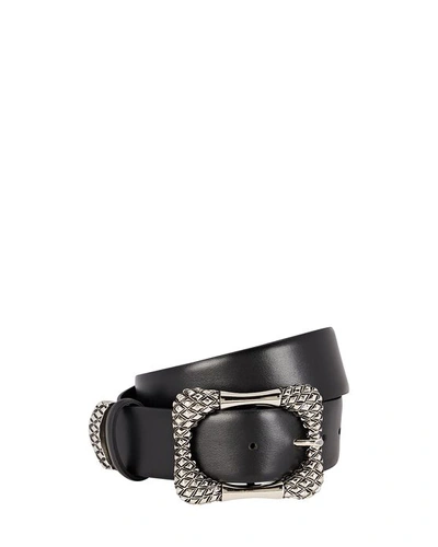 Shop Alberta Ferretti Square Leather Buckle Belt In Black