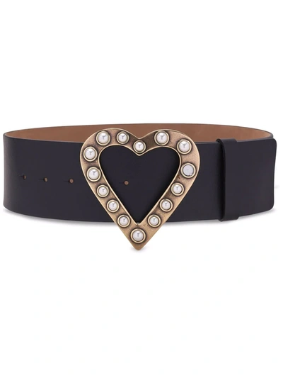 Shop Carolina Herrera Heart-buckle Leather Belt In Black