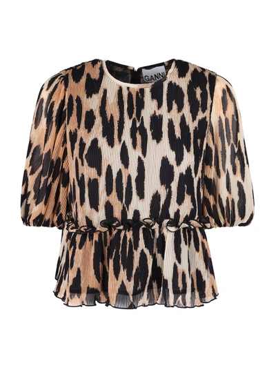 Shop Ganni Leopard Print Blouse In Multi