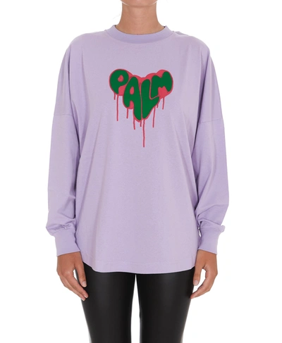 Shop Palm Angels Spray Heart Crewneck Sweatshirt In Purple