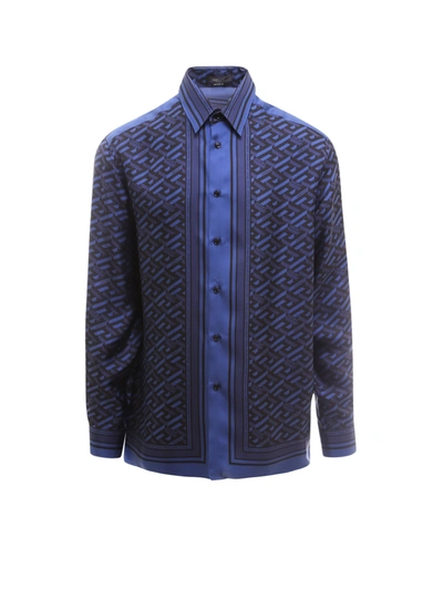 Shop Versace Geometric Printed Shirt In Blue