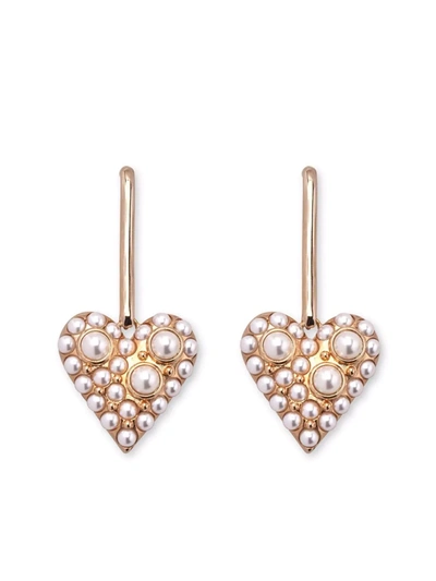 Shop Carolina Herrera Pearl-embellished Heart Drop Earrings In Gold