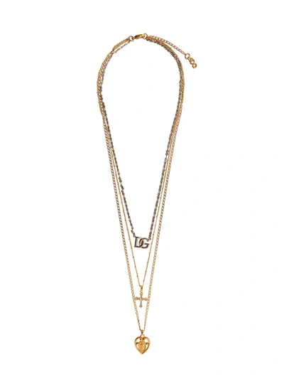 Shop Dolce & Gabbana Triple Layered Necklace In Gold