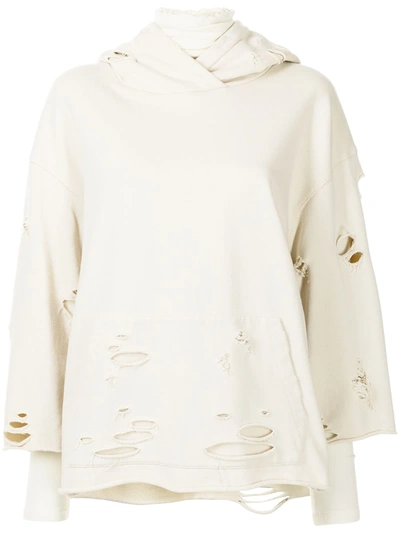 Goen J Destroyed Layered Hoodie In 中性色