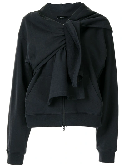 Shop Goen J Knot-detail Zip-up Hoodie In 蓝色