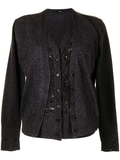 Goen J Lace Panel Layered Cardigan In 灰色