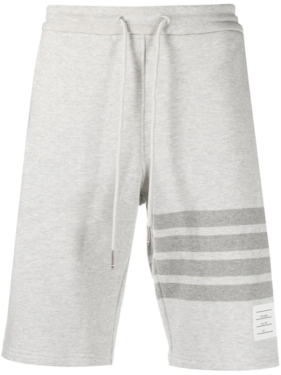 Thom Browne Striped-trim Slim-fit High-rise Cotton Shorts In Grau