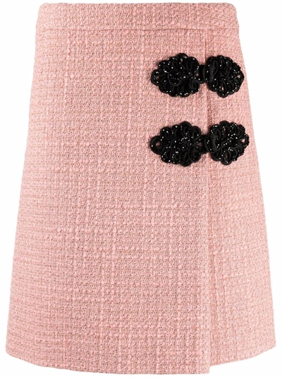 Shop Boutique Moschino Embroidered-fastening Skirt In Rosa