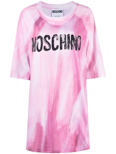 Shop Moschino Brushstroke Logo-print T-shirt Dress In Schwarz