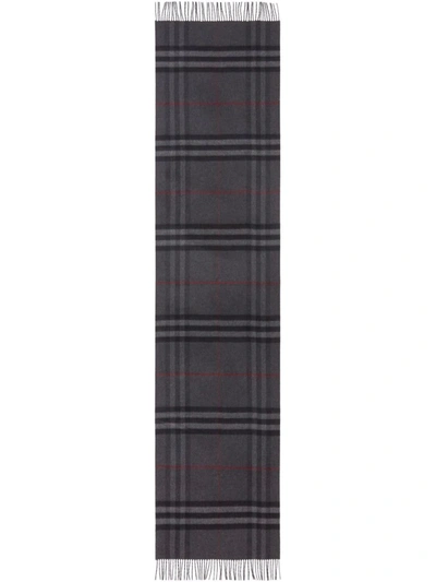 Shop Burberry Reversible Check Cashmere Scarf In Grey