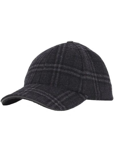 Shop Burberry Check Patter Logo Cap In Grey