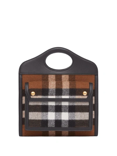 Shop Burberry Mini Check Pocket Bag In Black