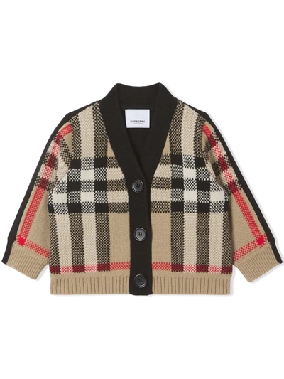 Shop Burberry Check Cashmere-wool Cardigan In Neutrals