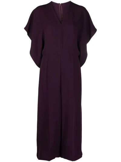 Shop Valentino V-neck Silk Jumpsuit In 紫色