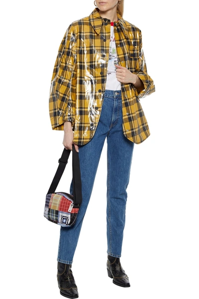 Shop Ganni Checked Coated-cotton Jacket In Marigold